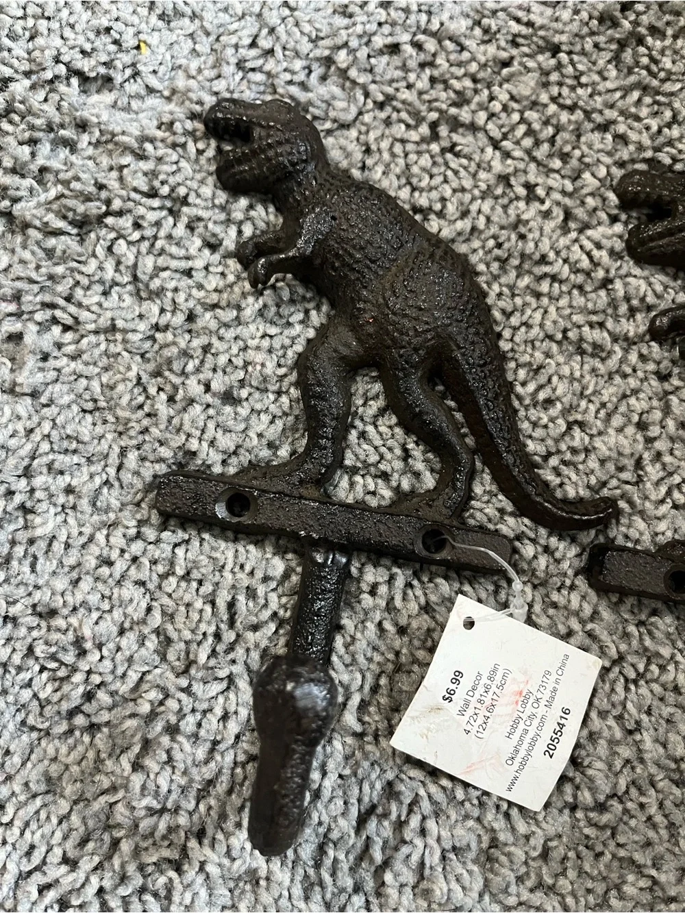 Hobby Lobby Black Dinosaur T-Rex Wall Hooks - Set of 2